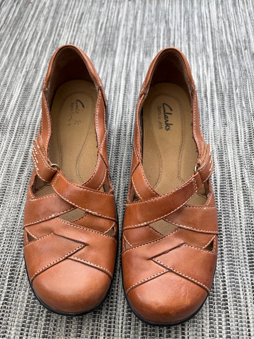 Clarks Bendables Brown Leather Flats Loafers 7 M Boho Mary Jane Comfort Shoe
